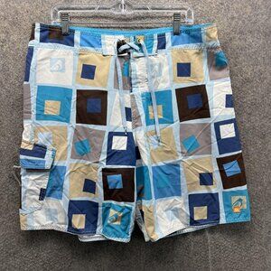 Quiksilver Swim Trunks Mens 38 Multicolor Geometric Board Shorts Cargo Surf